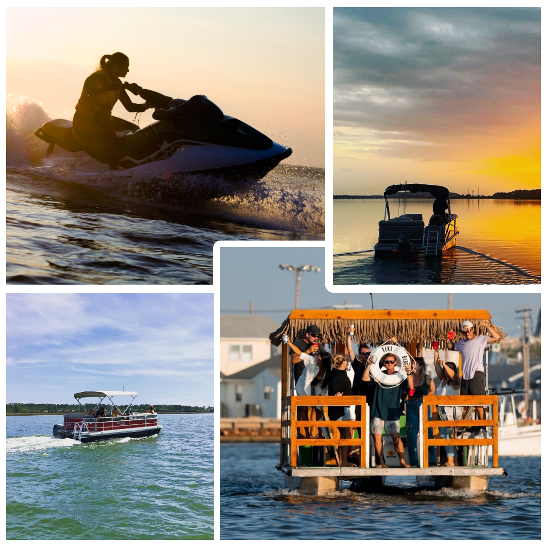 a group of people riding on the back of a boat